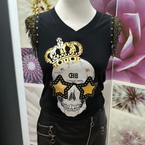 Camiseta Calavera con Manga de Flecos